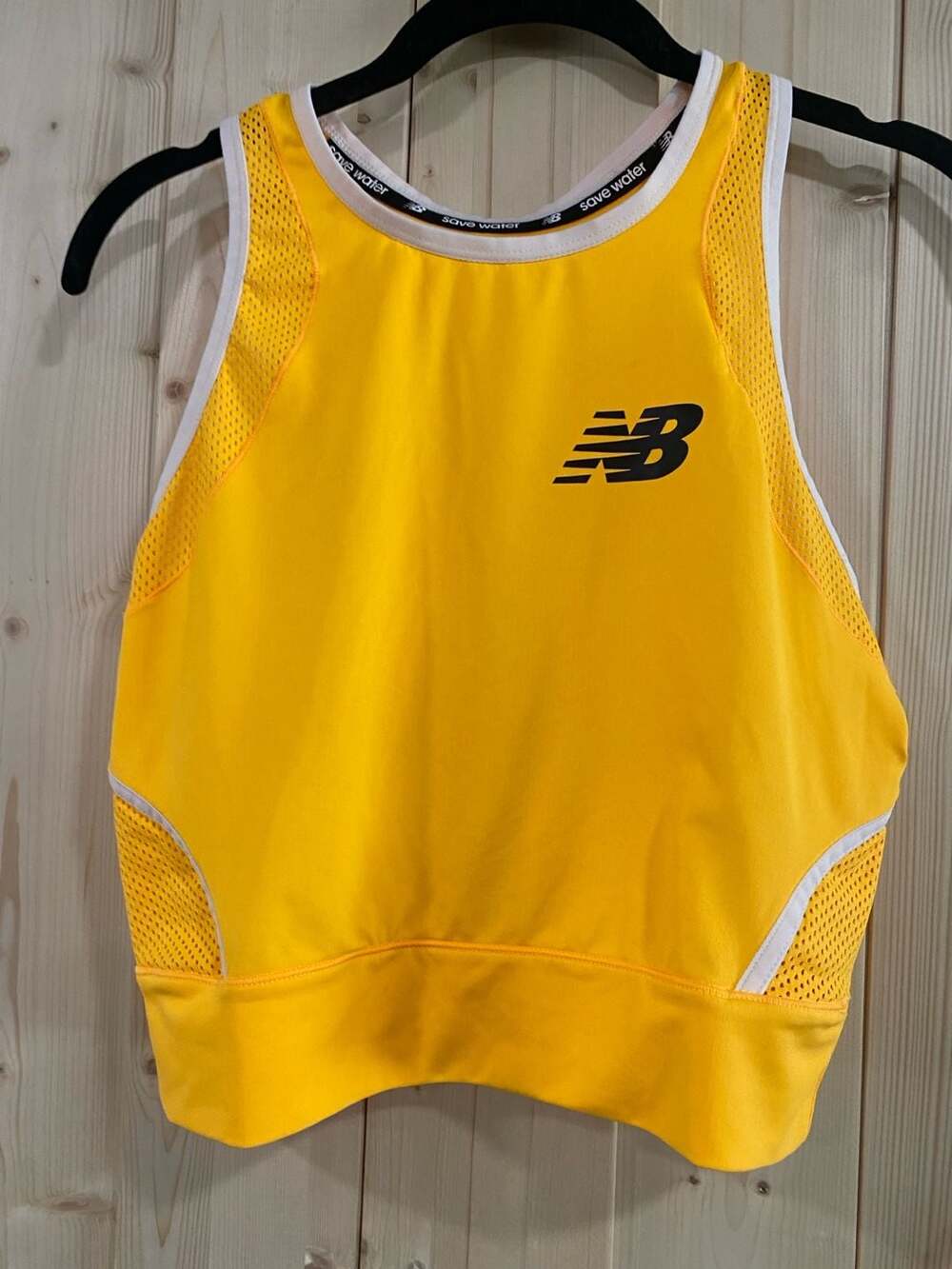 New Balance Athletic Crop Tank Top Size M Yellow Mesh Activewear